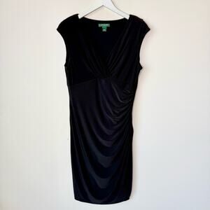 Lauren Ralph Lauren | Black Sleeveless Ruched Jersey Dress Size 14